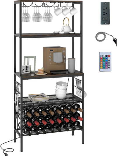 Costway Wine Rack Organizer w/ Power Outlet RGB Lights Bottle Holders 54301880 New