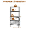 Dimensions of the rustic brown wine organizer with power outlet, featuring 4 shelves and 24 bottle holders for.
