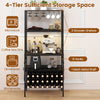 4-tier wine organizer in rustic brown with 24 bottle holders, built-in power outlet, and adjustable RGB light for home.