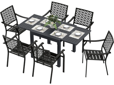 Costway 7-Pc Patio Dining Set Aluminum Rectangular Table Stackable Armchairs 74872645 New