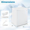 Compact chest freezer dimensions: 33.5" high, 25" wide, 22" deep, perfect for efficient storage in small spaces.