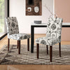 Button tufted beige floral dining chairs set of 2 with high curved back, perfect for dining rooms or cafes.