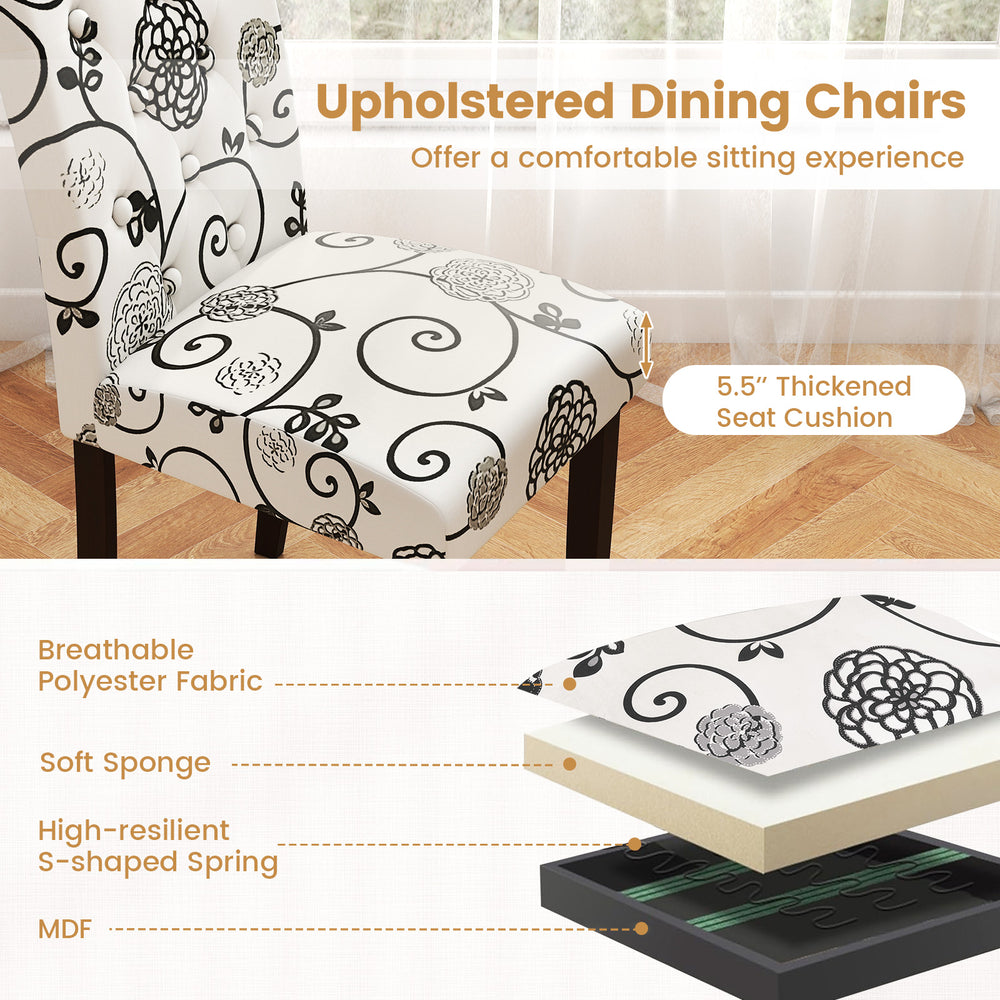 Button tufted beige upholstered dining chair with a thick 5.5" cushion, perfect for comfort in homes and cafes.