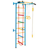5-in-1 Swedish ladder with pull-up bar, rope ladder, and gymnastic rings, designed for solid wall installation.