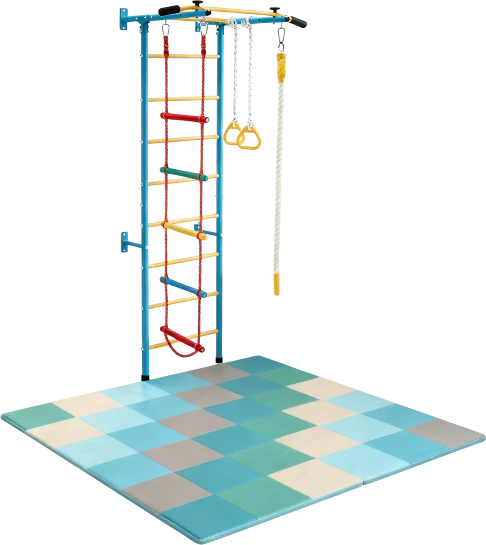 5-in-1 Swedish Ladder with Folding Baby Play Mat for Solid Wall