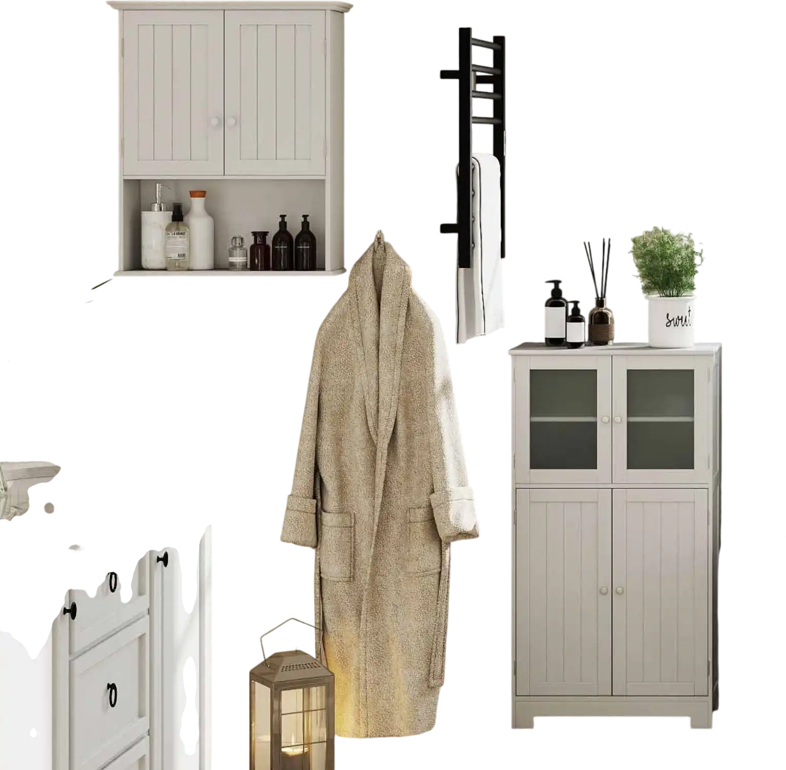 Costway 4-in-1 Bathroom Storage Cabinet & Towel Rack Set 93451574 New