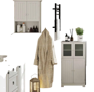 Costway 4-in-1 Bathroom Storage Cabinet & Towel Rack Set 93451574 New