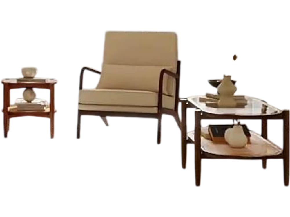 3 Piece Rattan and Wood Living Room Set with Side Table Coffee Table and TV Stand