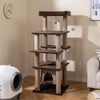 Multi-level 58-inch cat tree in brown with swaying condo, plush perch, and scratching posts for feline fun and security.