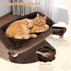 Large padded perch bed for cats in brown, featuring raised edges for security and plush fabric for comfort.