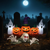 Life-size Halloween Groundbreaker zombie with inflatable pumpkins, perfect for yard decorations and spooky scenes.