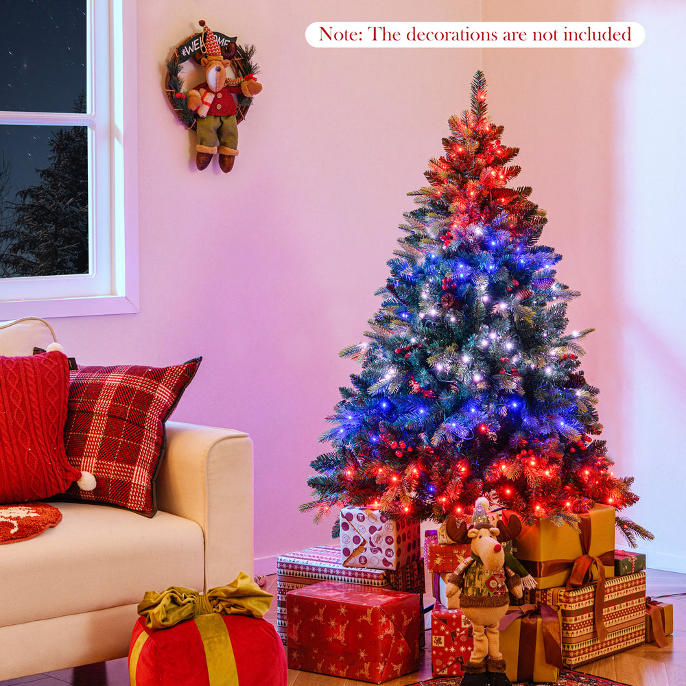 5 FT artificial Christmas tree with multicolored LED lights, presents, and festive decor for holiday celebrations.