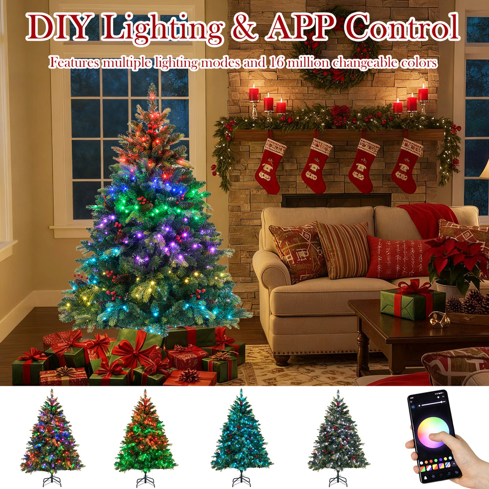 5 FT artificial Christmas tree with 250 multicolored LED lights, remote control, and multiple lighting modes for.