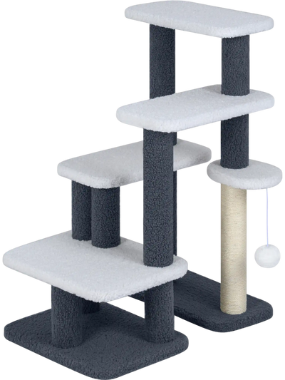 Costway 2-in-1 Cat Stairs Tree Tower Scratching Posts Hanging Toy Ball 55926531 New
