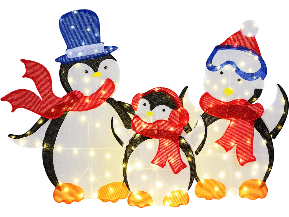 3-Piece 2D Lighted Penguin Family Christmas Decoration with 160 LED Lights