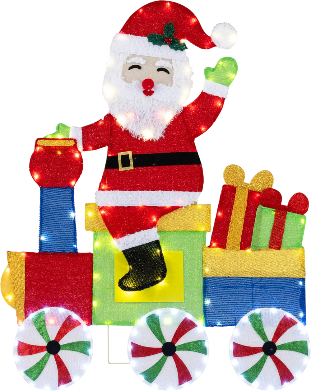 Lighted Santa on Train Christmas Decoration with LED Lights