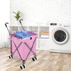 Folding shopping utility cart in pink with water-resistant canvas bag, ideal for laundry and easy transportation.