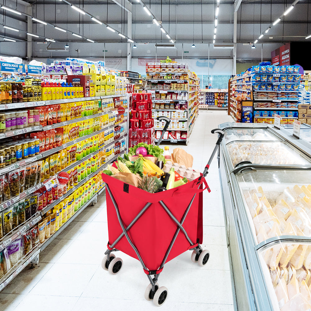Folding Shopping Utility Cart with Water-Resistant Removable Canvas Bag-Red - Gallery View 1 of 9