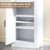 Adjustable shelf inside the 68-inch tall white bathroom cabinet, accommodating items of various heights for organized.