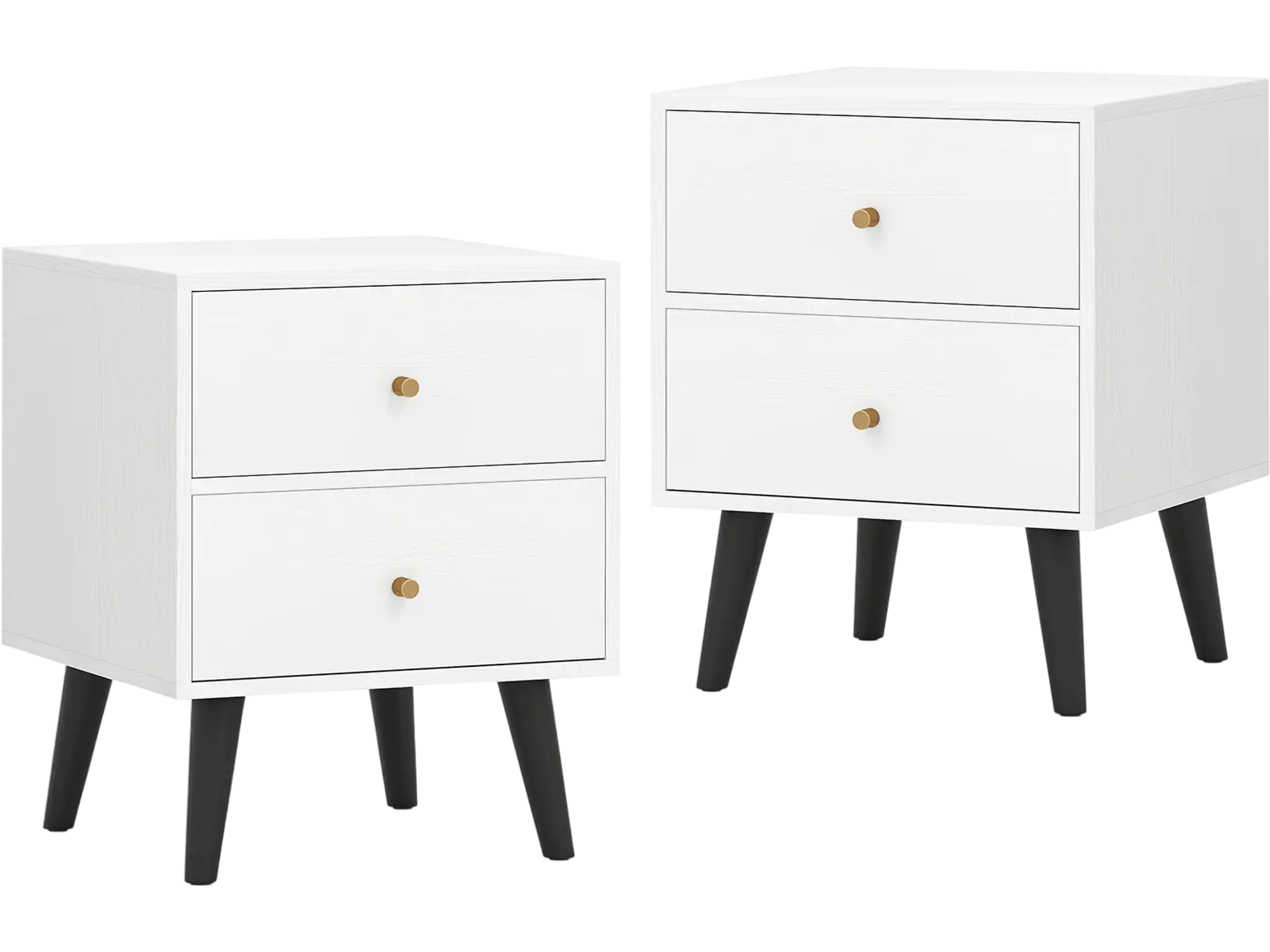 Costway Mid Century Modern Nightstand Set of 2 Bedside Tables Golden Knobs 84377665 New
