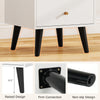 Close-up of the raised black legs of a mid-century modern nightstand, featuring a firm connection and non-slip design.