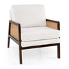 Accent chair with sherpa fabric upholstery and PE rattan details, perfect for living room or office relaxation.