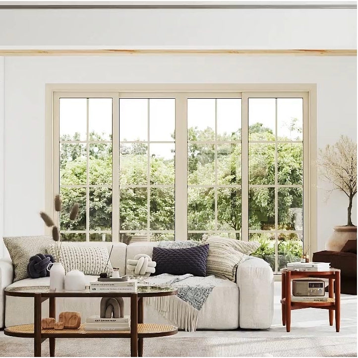 3-piece rattan living room furniture set featuring a coffee table, accent chair, and side table with tempered glass.