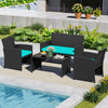 4 Pieces Patio Furniture Set with Tempered Glass Tabletop and Removable Cushion-Turquoise - Gallery View 1 of 11