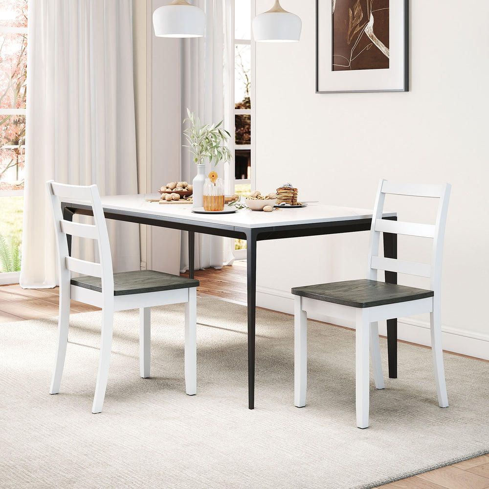 Set of 4 gray dining chairs with solid rubber wood legs, featuring a modern minimalist design for dining rooms.