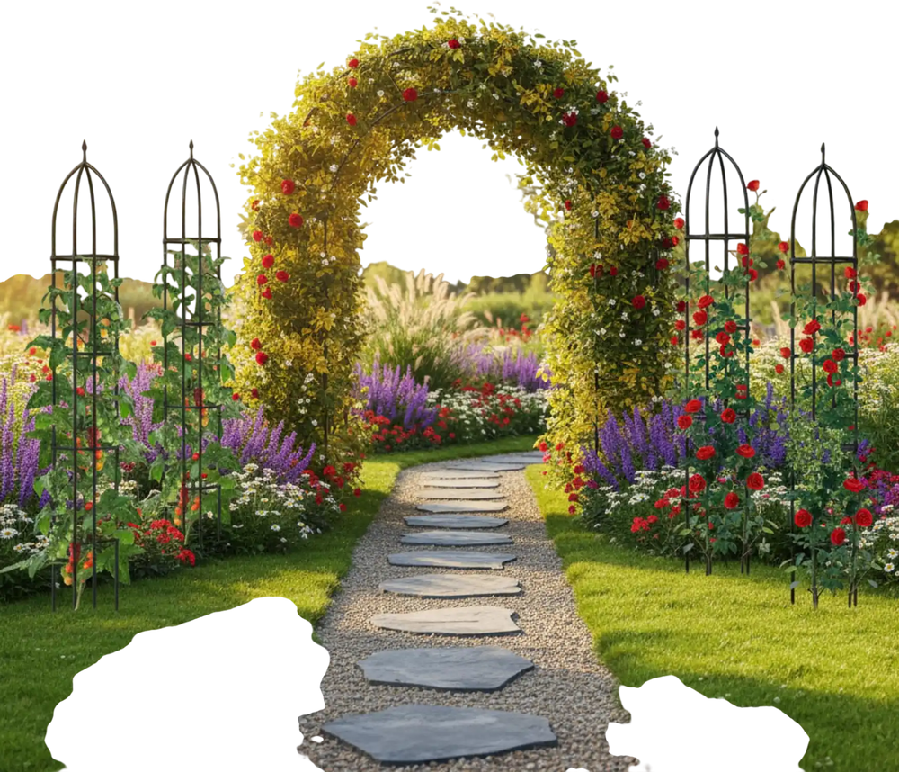 Metal Garden Arch and Obelisk Trellis Set for Climbing Plants