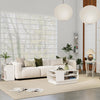 Modern 5-piece living room furniture set featuring a coffee table, side table, and bookcase for versatile storage and.