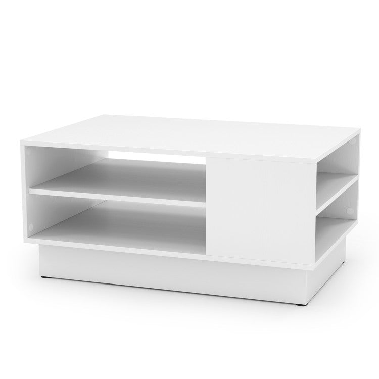 White coffee table with multi-layer design, made of premium wood, ideal for modern living rooms and compact spaces.