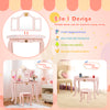 Kids vanity set featuring a pink table with a tri-fold mirror and detachable top, perfect for dressing and writing.