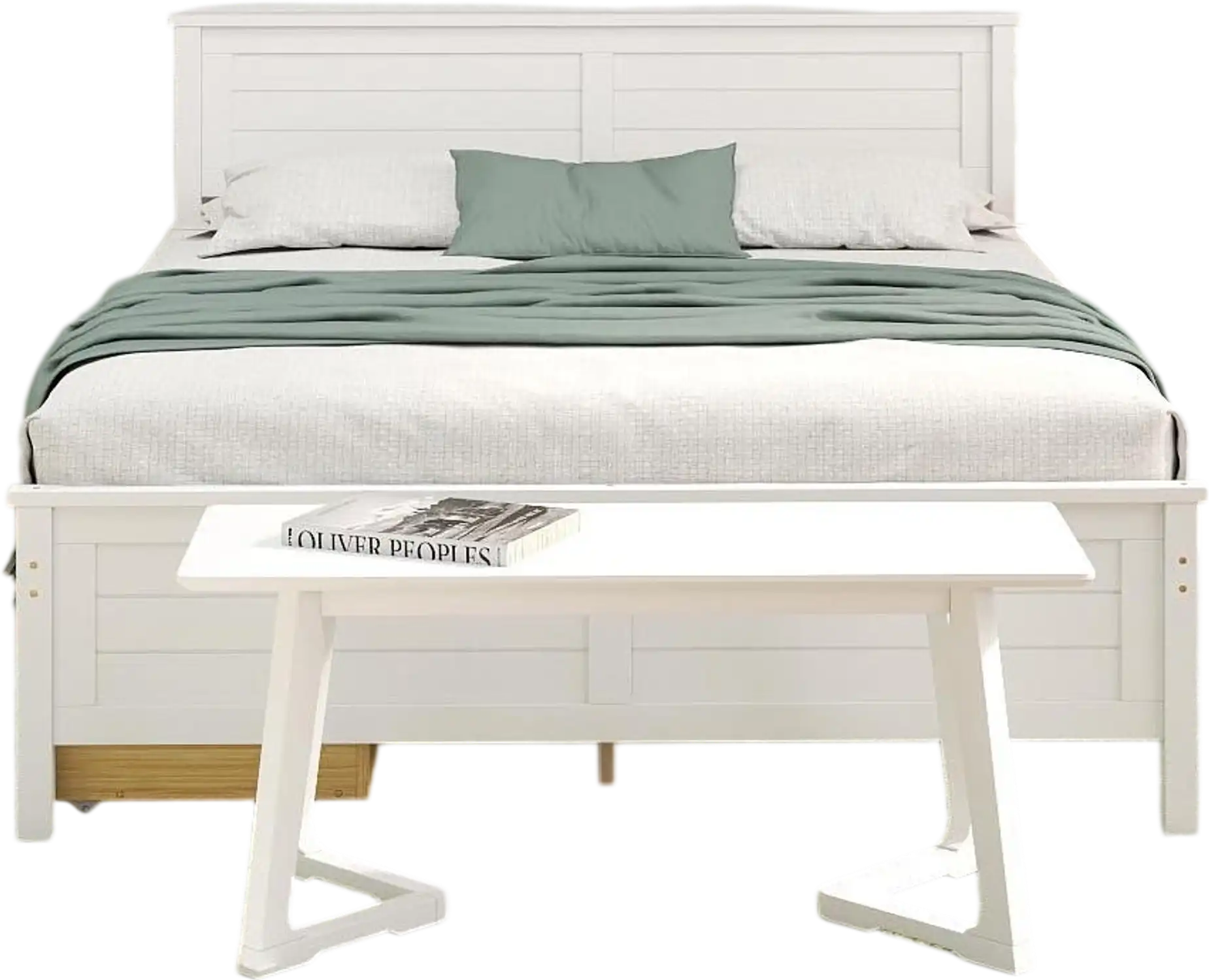 Costway 4-Piece Twin Bedroom Furniture Set Bed Frame Vanity Desk Bench Jewelry Armoire 23686651 New