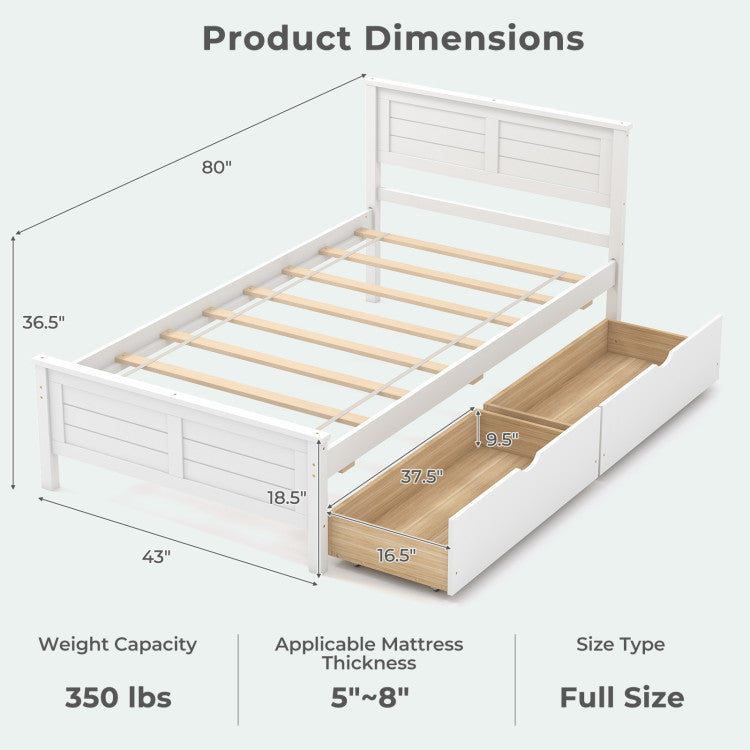 Twin bed frame with two drawers, featuring stable wooden slats and anti-mattress-slip design for versatile bedroom use.