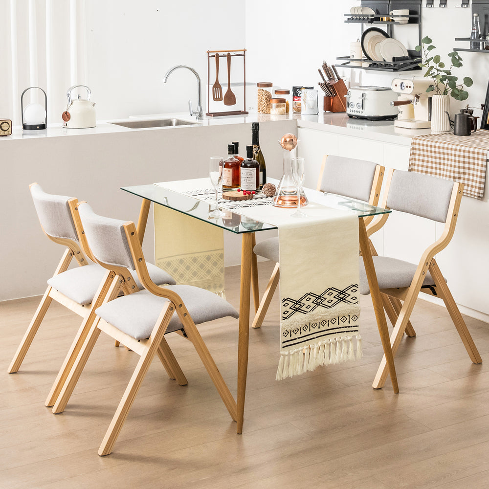 Folding dining chair set of 4 with solid wood frame and upholstered cushions, perfect for compact spaces and easy.