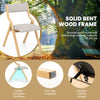 Folding dining chair with solid bent wood frame and soft cushion, ideal for compact spaces and various settings.