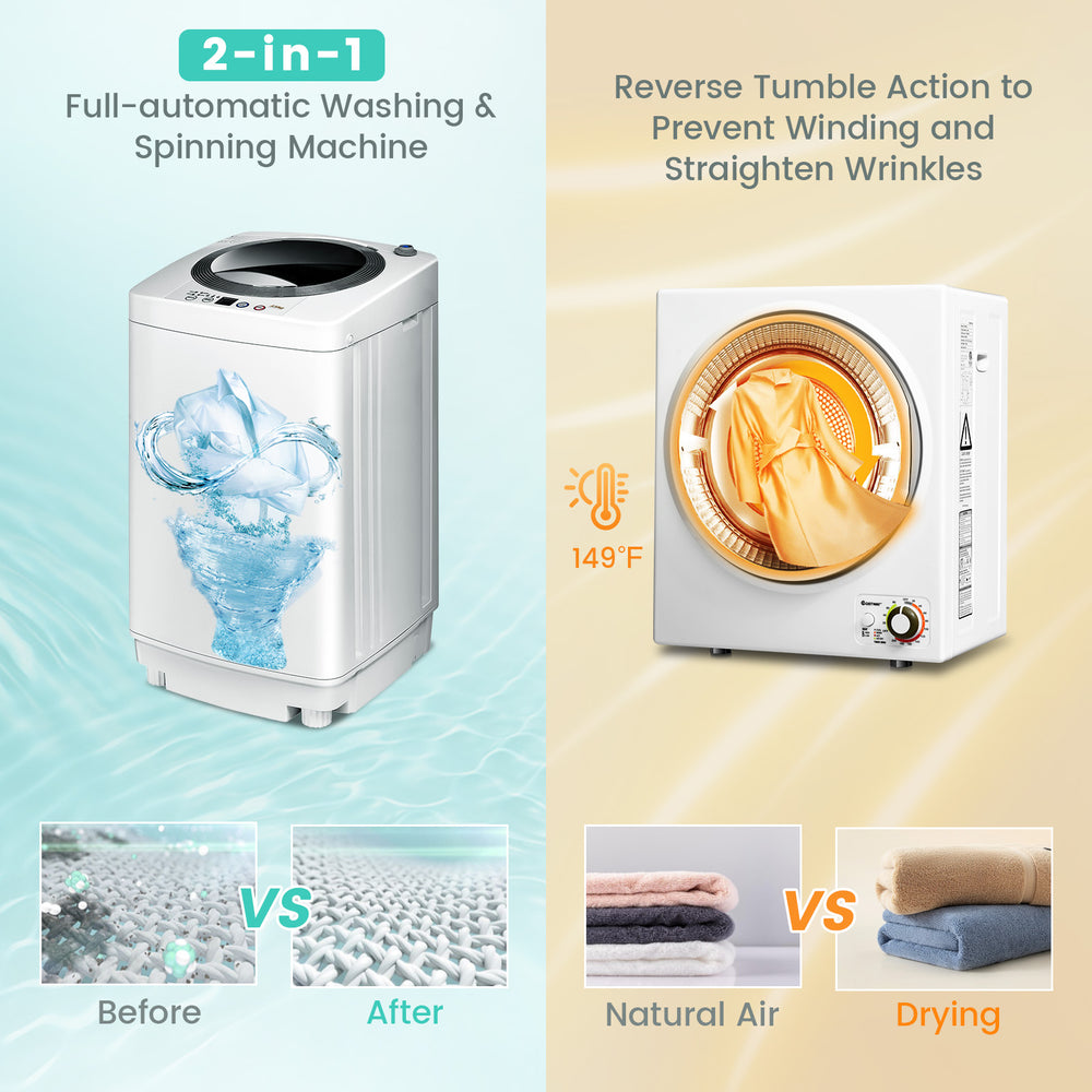 Electric laundry dryer and full-automatic washing machine combo with reverse tumble action, ideal for compact spaces.