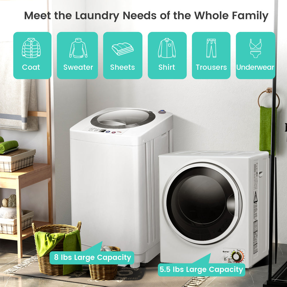 Electric laundry dryer and full-automatic washing machine combo with 10 lbs drying and 8 lbs washing capacity for.
