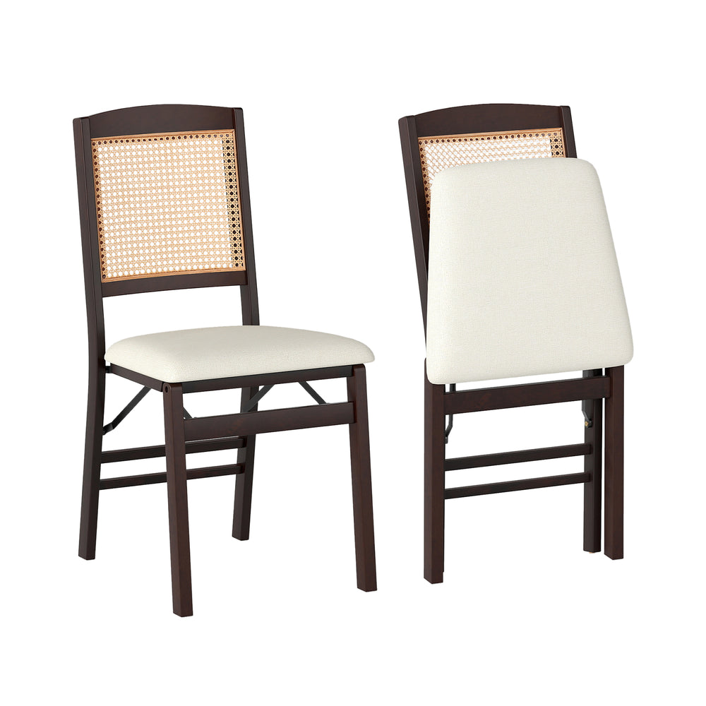 Folding dining chairs set of 2 with rubber wood frame and linen padded seat, perfect for kitchen or dining room use.