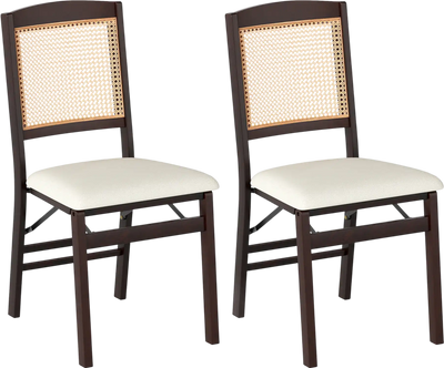 Costway Folding Dining Chairs Set of 2 Linen Padded Rubber Wood 77265900 New