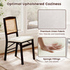 Folding dining chair with a rubber wood frame and linen padded seat, ideal for kitchen or dining room use.