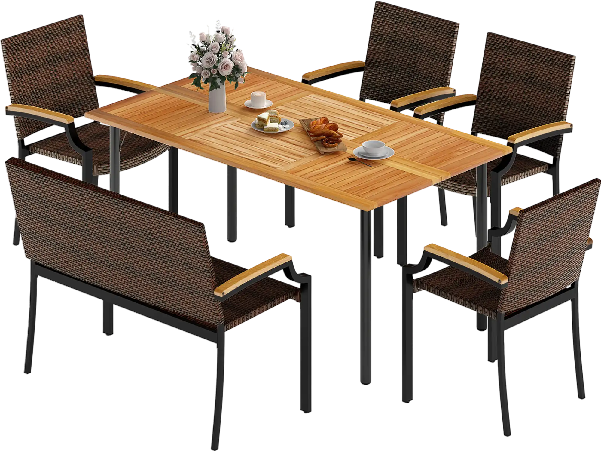 Costway 6-Pc Outdoor Patio Dining Set w/ Umbrella Hole 43172479 New