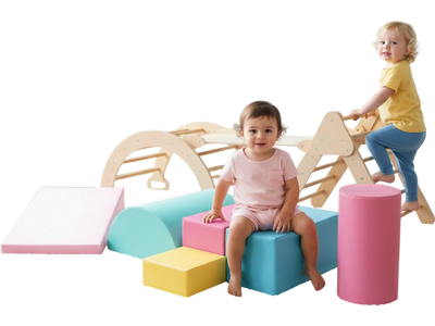 Costway 7-in-1 Pikler Triangle Indoor Playground Slide Foam Blocks 29831024 New
