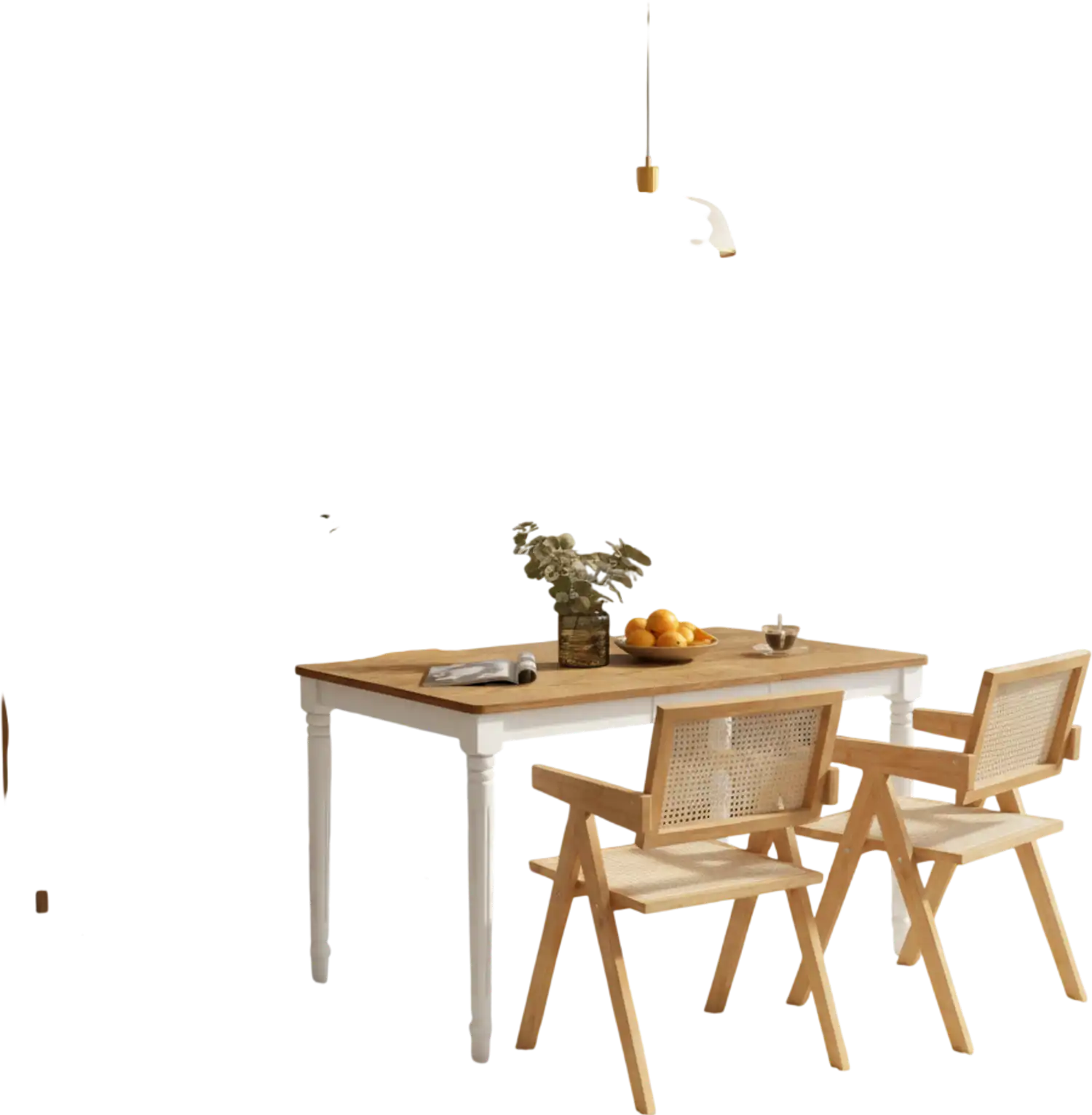 Costway Extendable Kitchen Dining Set w/ Table, 2 Rattan Chairs & Cabinet 39764670 New