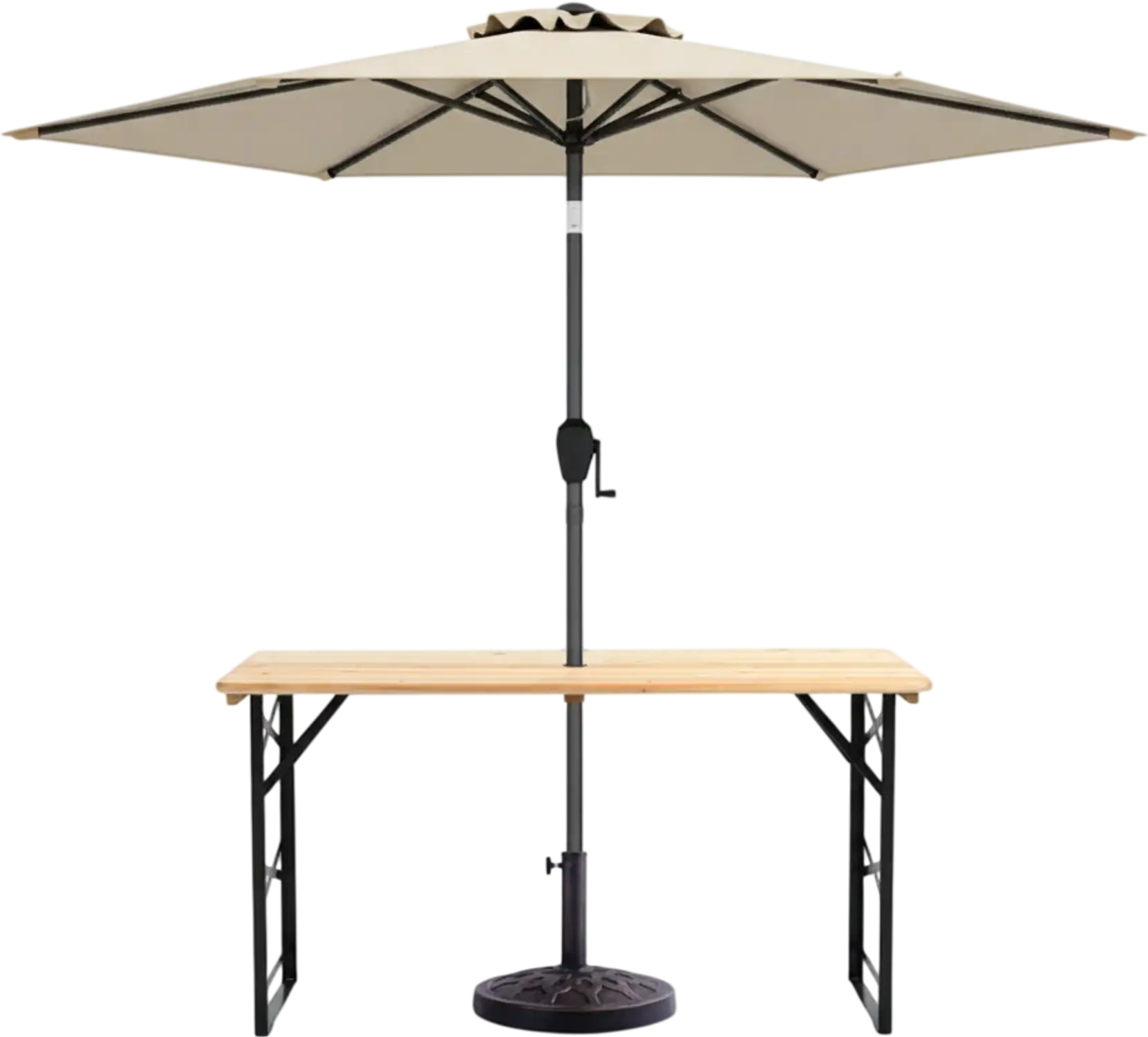 Costway 3-Pc Adjustable Wooden Patio Picnic Table Set w/ Umbrella & Base 24318451 New