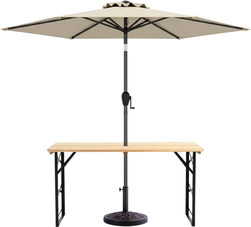 3-Piece Patio Picnic Table Set: Adjustable Wooden Picnic Table + Umbrella + Umbrella Base
