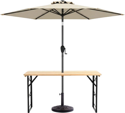 Costway 3-Pc Adjustable Wooden Patio Picnic Table Set w/ Umbrella & Base 24318451 New