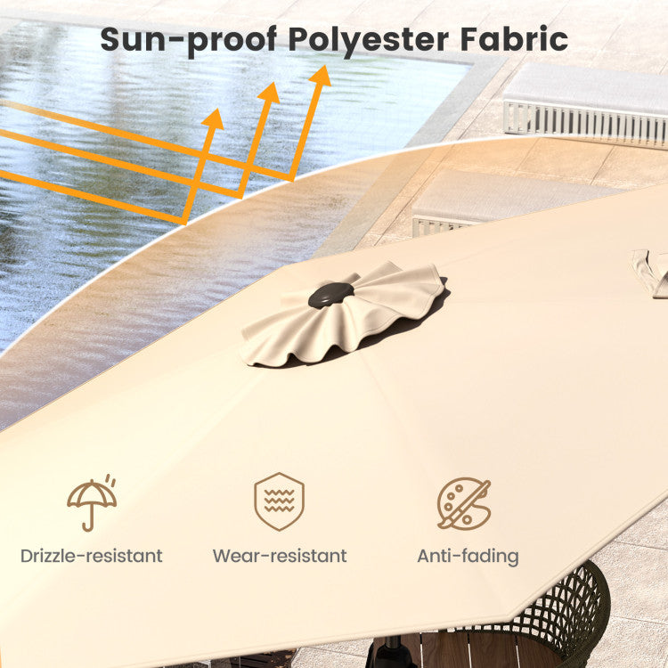 Close-up of the sun-proof polyester umbrella showcasing its anti-fading and wear-resistant features for outdoor use.