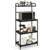 Close-up of the 4-tier kitchen microwave storage rack showcasing open-wire shelves and ergonomic handle for easy access.